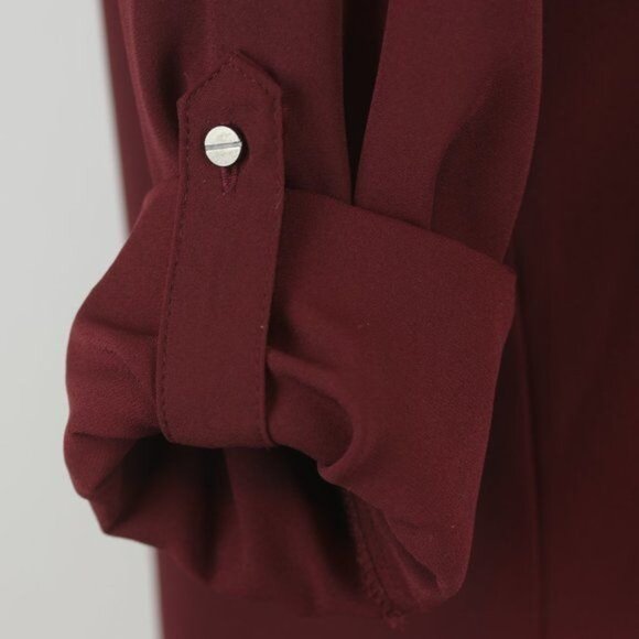 Mossimo Women's Extra Small Maroon Crepe Roll Tab Long Sleeve Button Up Shirt - Picture 5 of 7